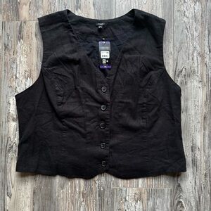 New Women’s Express Black Linen Button Up Vest Sleeveless XXL V Neck